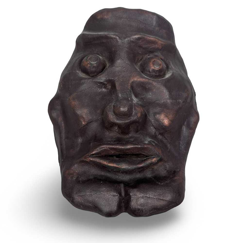 Vintage Paper Mache Theater Mask Bronze Tone Hand Molded Expressionist Wall Art